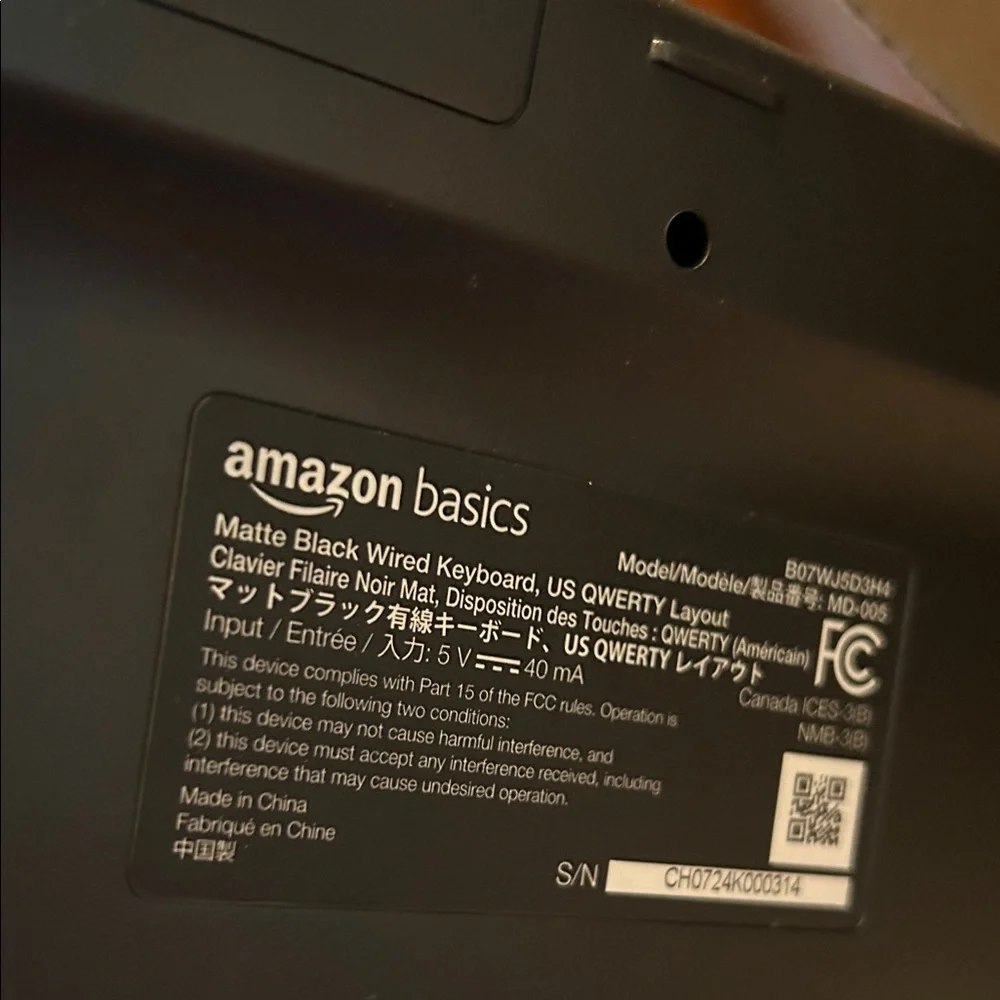 Amazon Basics Wired Keyboard - Sleek Black Design; New with Tags;in original box